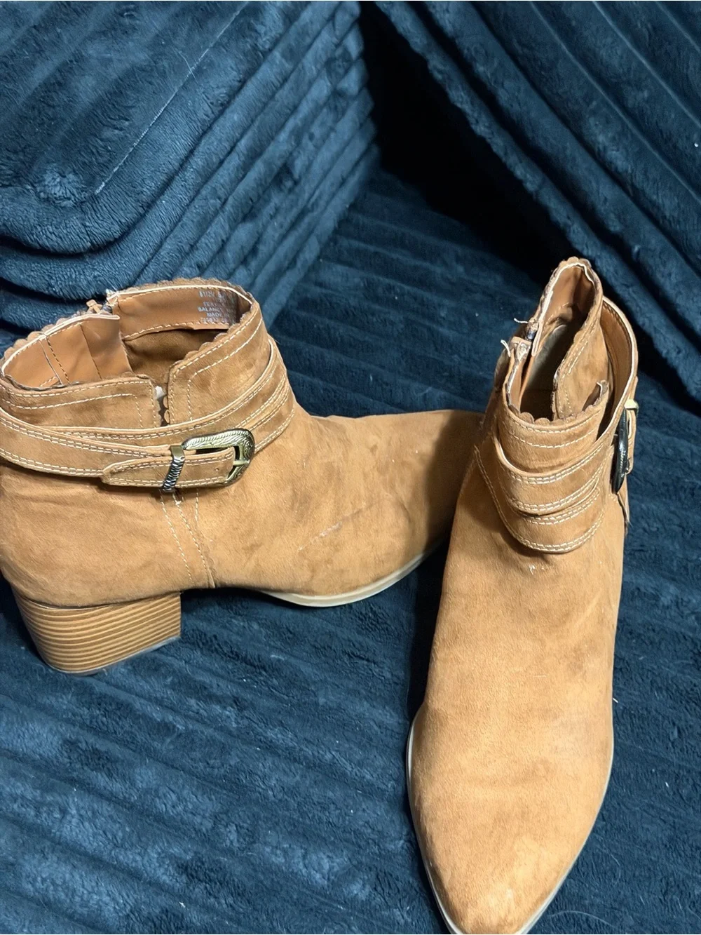 St. John's Bay Tan Suede Ankle Booties with Buckle Detail